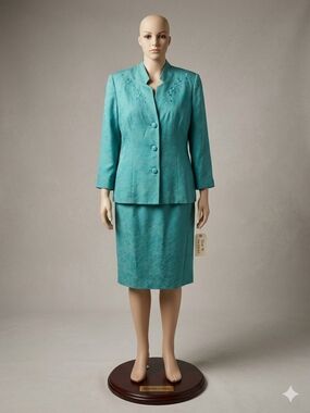 Miss Dorby Turquoise Embroidered Two-Piece Skirt Set Size 16 Pre-owned